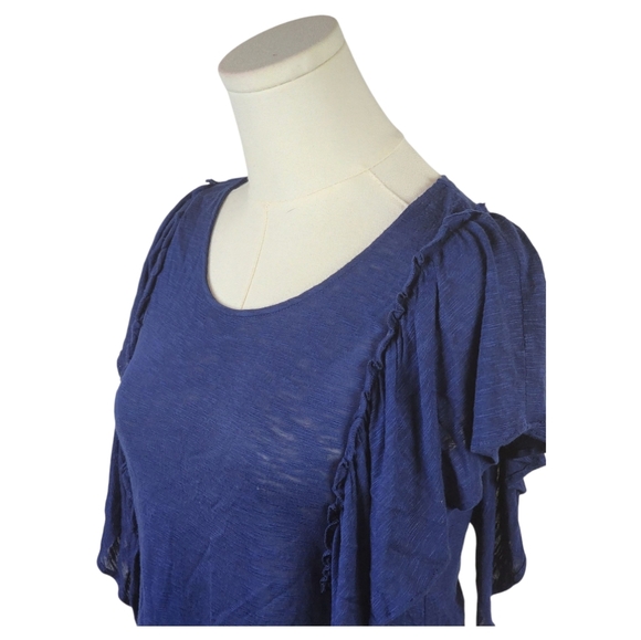 a.n.a XS Navy Flutter Sleeve Slub Knit Top Ruffle Boho Romantic Tee - Picture 2 of 7
